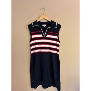 Navy Blue Red White Striped Sleeveless‎ Polo Sweater Dress Small
